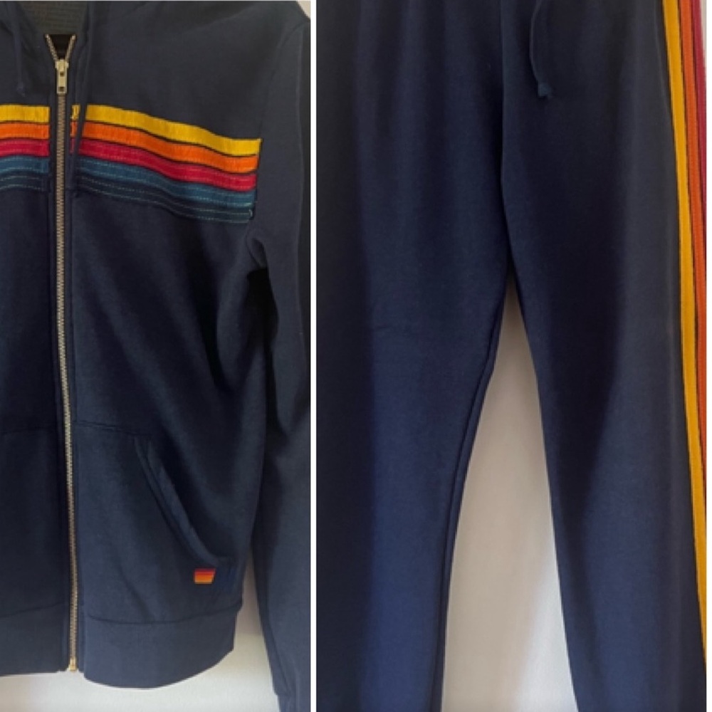 Aviator Nation Navy Hoodie & Joggers with Rainbow Stripe